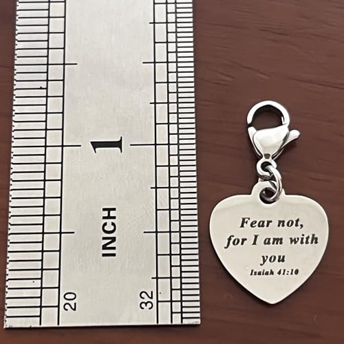 AMOBESTER Heart-Shaped Christian Bible Verse Clip on Charms Religious Charms Fear not,for I am with You