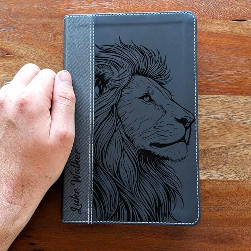 Farm and Posh Personalized NIV Personal Bible with Crown of Thorns | Large Print (Black Lion Side Profile) - color: Black Lion Side Profile
