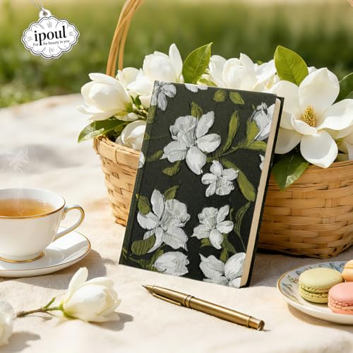 Flower Notebook, A5, 6x8, Hardcover, Lay Flat, Lined Paper, Ruled Page, Journal for Women, Writing Notebook, Pretty, Magnolia, Black, Birthday Gifts for Women, Mothers day Gifts - color: Peony Black