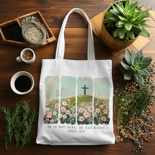 VICBOU Bible Verse Canvas Tote Bag Religious Christian Gifts for Women Men Faith Canvas Tote Reusable Grocery Bag - color: Crossflowers02