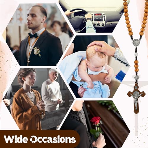 Equsion 24 Set Wooden Rosary Necklace Catholic Jesus Cross - color: Coffee