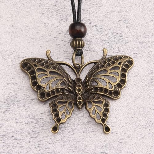 Boho Necklaces for Women Long Wooden Pendant Vintage Necklace - color: Butterfly Necklace