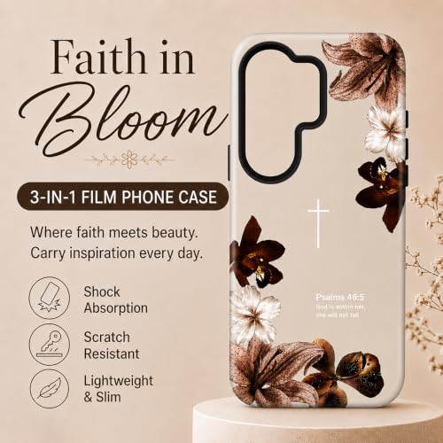Christian Phone Case Compatible with Samsung Galaxy S26 Plus Floral Bible Verse Psalms 46:5 Protective Hybrid 2-Layer Shell Cover for Women Girls | Religious Faith Gift - White - color: White