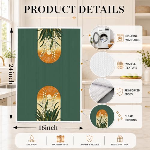 Boho Lily of the Valley Floral Kitchen Hand Towels 16x24 Inch - color: Lily of the Valley