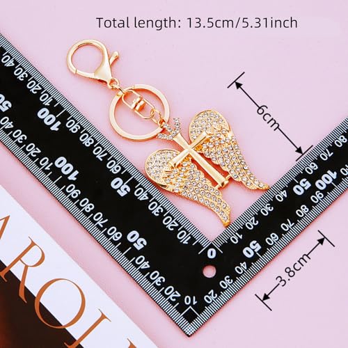 Luxury Religious Keychain, Rhinestone Christian Cross, Angel Wings Cross Keychains for Car, Bag, Key Accessories - color: Angel Wings Cross Keychain