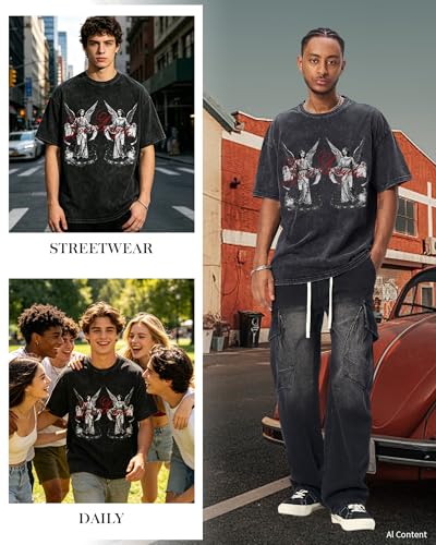 BAPHITY Mens Streetwear Crew Neck Cotton Graphic T Shirt - color: Black Statue, size: X-Large