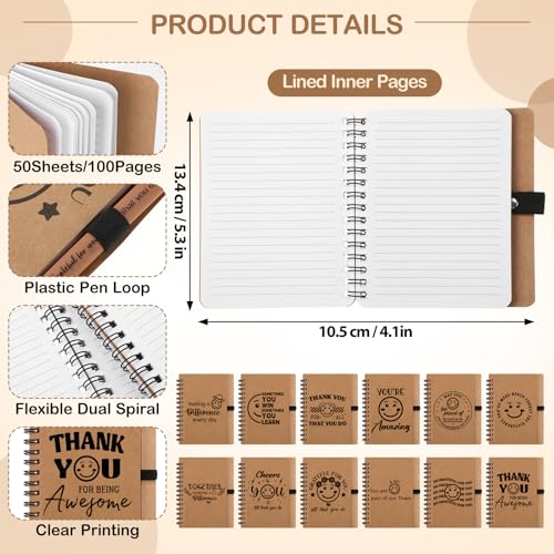 Resurhang 24 Set/48 Pcs Inspirational Teacher Appreciation Gifts Bulk CNA Week Employee Appreciation Gifts Spiral Notebook with Pen Small Motivational Thank You Notepad for CNA Staff Team Coworker - style: Lovely