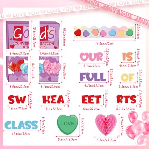 Pasimy Christian Valentine Bulletin Board Decorations God's Conversation Hearts Valentine's Day Classroom Decor 3D Heart Honeycomb Cutouts Sweet Borders for Church Office Wall Window Party Supplies