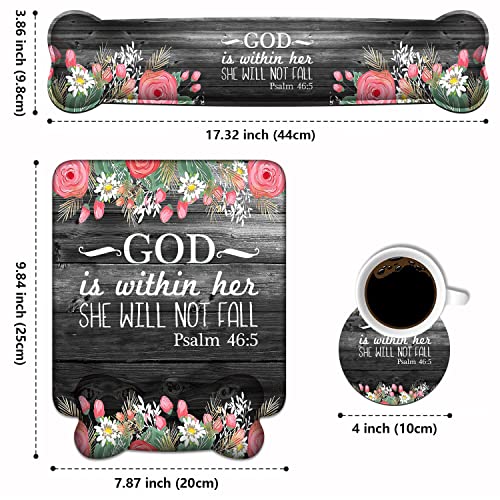 Wrist Rest Support Ergonomic Gel Mouse Pad & Memory Foam Keyboard Set, Non-Slip Rubber PU Base for Home Office Working Studying Easy Typing & Pain Relief - Floral Quote Bible Verses Psalm 46:5 - color: Floral Quote Bible Verses Psalm 46:5