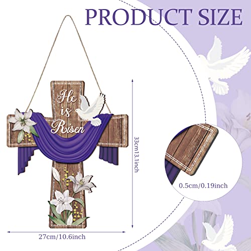 BBTO Easter Door Sign He Is Risen Hanging Decor Religious Cross Sign Easter Wreaths for Front Door Christian Flowers Lent Hanging Hanger for Farmhouse Front Porch (Cross,13.1 x 10.6 Inches) - size: 13.1 x 10.6 inches, style: Cross