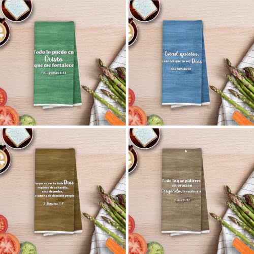 Spanish Christian Bible Verses Kitchen Towels Set, Spanish Christian Decorative Waffle Weave Dish Towels, Religious Scripture Hand Tea Towel, 16x24 Inch Set of 4 - color: Christian- 10