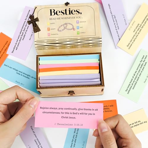 Personalized Bible Verse Box for Best Friends, 150 Color-Coded Scripture Cards, Custom Name with Keychain, Christian Friendship Gift for Women, Daily Encouragement Keepsake, Graduation Gifts - color: Besties