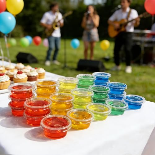 100 sets - 2 oz Jello Shot Cups With Lids,Clear Disposable Plastic with Lids,Souffle Cups, Salad Dressing Container, Airtight and Stackable