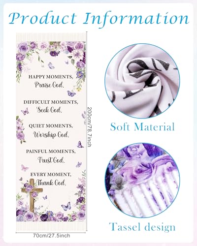 Bozidol Prayer Shawl for Women Christian Floral Cross Bible Verse Scarf Clothes for Christmas Mothers Day Birthday Gifts - color: Purple
