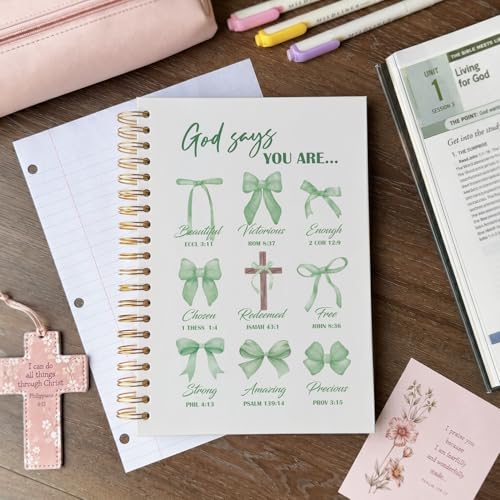 VONTP Bible Green Bow Christian Notebook Journal for Women, 5.5 x 8.3 Inch - color: 001-Green