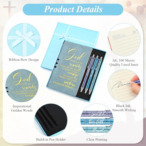 Spakon 5 Pcs Christian Gifts for Women Prayer Journal Religious for Men God Notebook Pen with Gift Box Scripture Notepad Gift for Church Sunday School Favors, Blue - color: Blue, style: God
