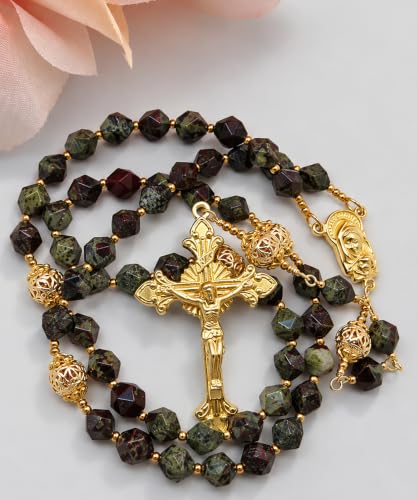 Handmade Catholic Rosary, Natural Stone Faceted Beads