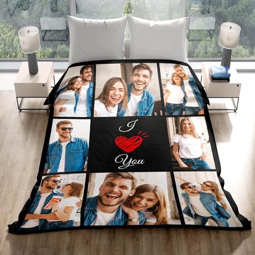 Printwoo Custom Blanket with Picture Text Customized Thow Blankets Personalized Blanket, Customizable Blanket Photo Blankets, Customize Gifts for Mom Dad Couple Girlfriend Boyfriend Wife Husband - color: 8 Photos