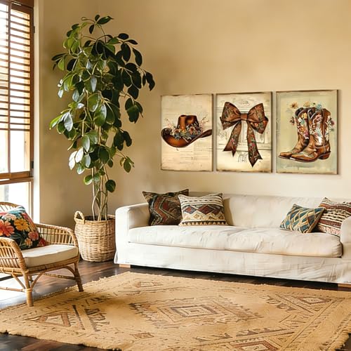 NCCXNCC 3Pcs Western-style Boots, Hats, and Bow Tie Wall Art 12x16 Inch - color: Western Cowboy Hat, size: 12×16inch