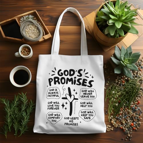VICBOU Bible Verse Canvas Tote Bag Religious Christian Gifts for Women Men Faith Canvas Tote Reusable Grocery Bag - color: Godpromises