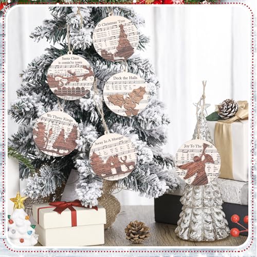 Bucherry 6 Pcs Wooden Christmas Nativity Scene Ornaments Bulk,Music Note - style: Music Note
