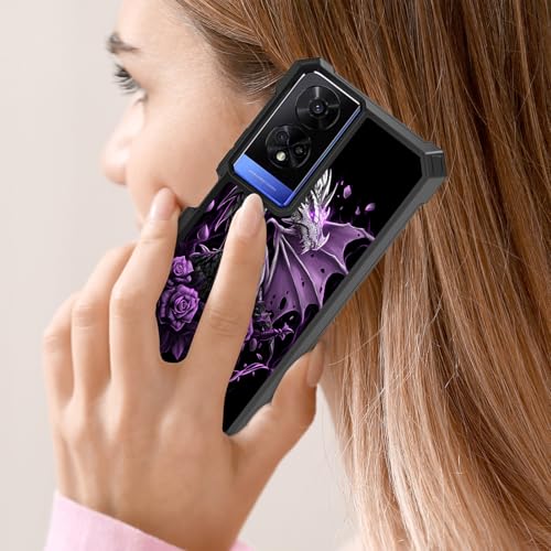 RYUITHDJP for TCL 50 XE 5G Phone Case with Tempered Glass Screen Protector,Dual Layer Shockproof Corners Protection Case for TCL 50 XE 5G,Dragon Purple Rose Design - color: Dragon Purple Rose Design, size: TCL 50 XE 5G