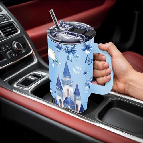 Gifts for Women, Castle 40 oz Tumbler with Handle & Straw - color: Castle-Blue