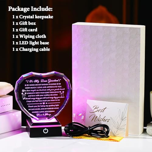 Arikyrist Gifts for Grandma with Colorful Light Base Great Grandma Birthday Gifts from Granddaughter Crystal Keepsake Best Gift Idea for Grandmother on Mother's Day Christmas Valentines - color: Grandma Gifts + Light Base