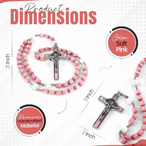 SANCTUM VERITAS Catholic Rosary Necklace | Large Italian Prayer Beads Gift - style: Soft Pink