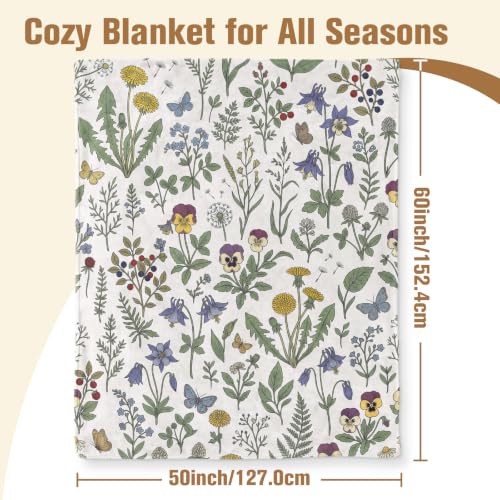 Wildflower Butterfly Blanket Gifts for Girls Women Floral Throw Blanket Green Wild Flower Plant for Home Bed Soft Couch Decor Birthday Colorful Flower Blankets Gifts(50X60 Inch) - color: Plants1, size: 50x60 Inch