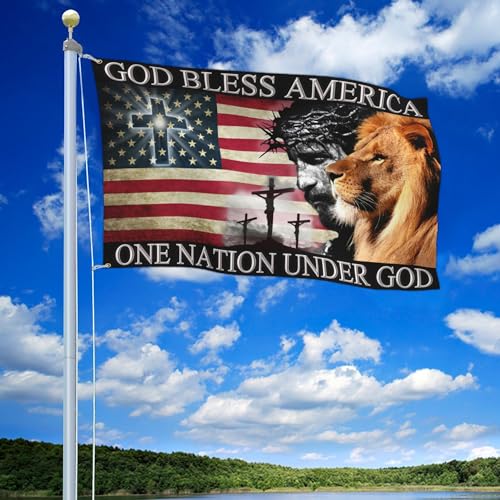 One Nation Under God Jesus Flag God Bless Amercia Flags 3x5 Outdoor Christian Faith Over Fear Jesus Easter Flag Patriotic House Yard Decorations Banner Gifts