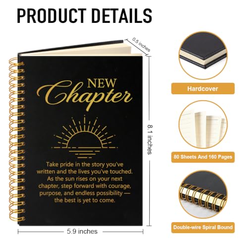 New Chapter Hardcover Spiral Notebook, Funny 160 Pages Journal Lined Notebook, Going Away Gifts for Coworker, Retirement Farewell Gifts for Boss Leader, New Beginning Present for Friend Family - color: Black114