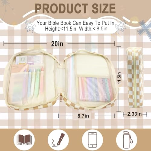 Zkptops Bible Cover Case for Women Girls Large Bible Bag Cotton Quilted Checkered Bible Carrying Case with Zipper Pocket and Handle Carrying Book Cover for Christian Study Supplies Christian Gift - color: Fm Checkered