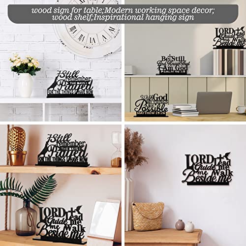 Geetery 4 Pcs Inspirational Centerpiece Table Decorations Blessed Wooden Signs Religious Table Decor with God Possible Biblical Verse Faith Positive Motivational Decoration for Farmhouse Living Room