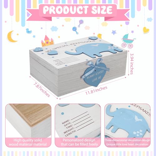 Soaoo 3D Wooden Elephant Baby Keepsake Box Baby Boy Girl Memorial Box, Blue - color: Blue