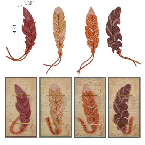 icceemee 4pcs Leather Feather Bookmarks Personalized, Vintage Book Mark for Women, Book Lovers, Writers, Book Accessories Decor Unique Gifts - style: Leather Feather