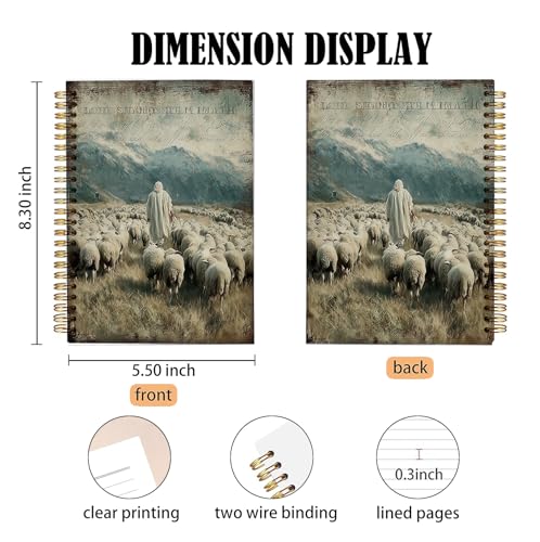 bitCNY Spiral Notebook 8.3 x 5.5 Inches, Good Shepherd Christian Art Cover, Biblical Shepherd and Sheep Journal, Lined Notebook for Bible Study Prayer and Notes - color: Shepherd and Sheep