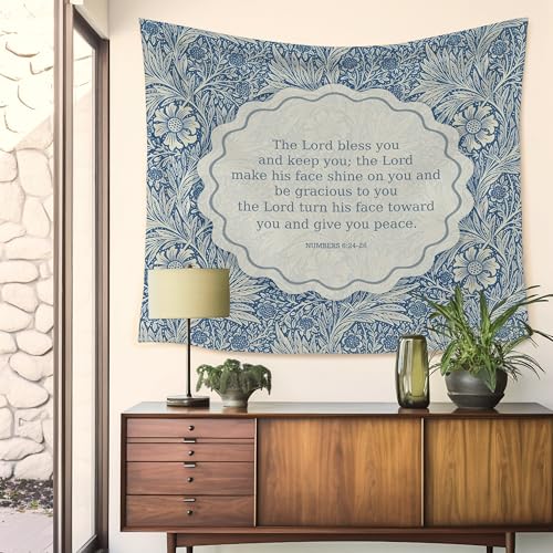 HUGANE Blue Floral Christian Tapestry, Numbers 6:24-26 Bible Verse Wall Tapestries, Vintage Botanical Religious Blessing Hanging Wall Decor for Home Bedroom Living Room, 50x60 Inch - color: colour-08