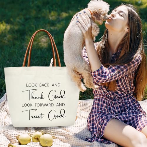 Canvas Tote Bag For Women, Thank God and Trust God Reusable Grocery Shoulder Bag Cute Tote Bags for Work Travel Gym, Christian Gifts for Halloween Christmas Beach Bags for Teacher Friends -34 - style: Thank God