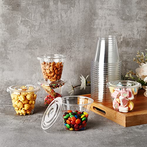 Lilymicky 200 PACK 9 oz Clear Plastic Cups with Flat Lids - color: Flat Lids-9 oz