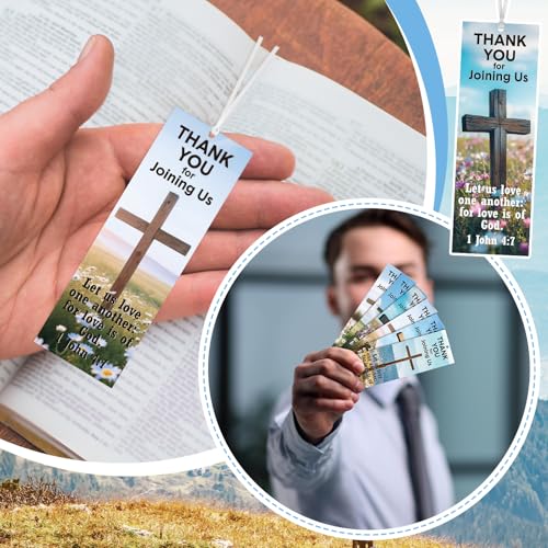 Skyygemm 60 Pcs Church Visitor Bookmarks Thank You for Joining Us Bookmarks 1 John 4: 7 Christian Birthday Welcome Gift Religious Cross Bookmark for Prizes Party Favors