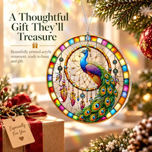 Peacock Christmas Ornament, Peacocks Suncatcher, Peacock Gifts for Women - color: Peacock
