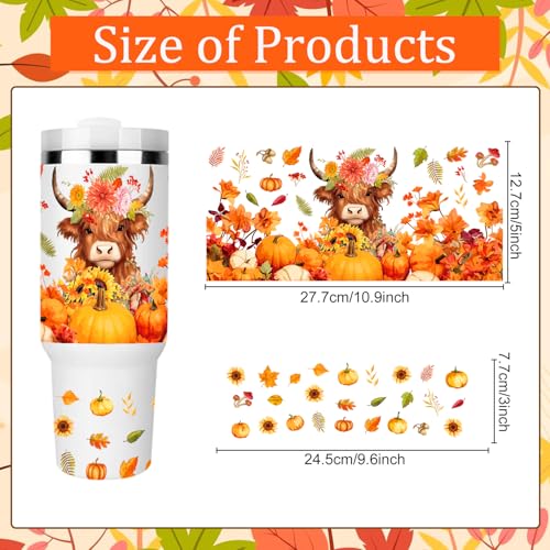 Rngmsi Fall UV DTF Cup Wrap - 3 Set Hello Fall UV DTF Cup Wrap for 40 oz Tumbler Highland Cow Pumpkin Uvdtf Decals Autumn Maple Leaf Waterproof Rub on Transfer Stickers for Glass Cups - style: Fall