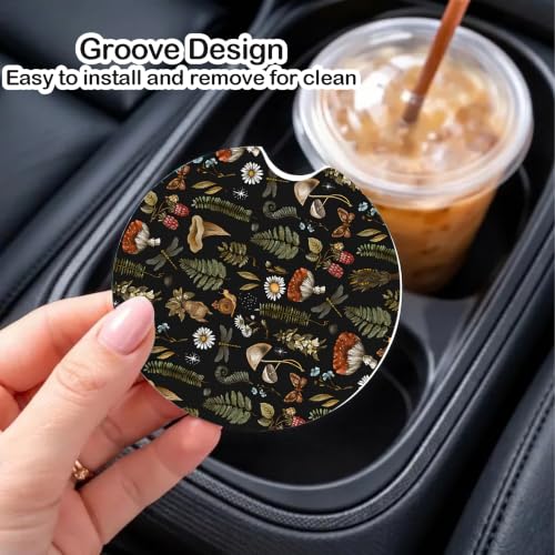 Car Coasters for Cup Holders, 2 Pack Absorbent Ceramic Cup Holder Coasters for Car, Car Cup Coasters with Stylish Design, Cute Car Accessories for Women Interior, Universal Fit (Black) - color: Black