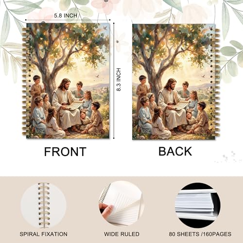 DOFQZ Jesus With Children Christian Spiral Notebook Journal, Christian Gifts for Kids, Religious Bible Notebook Journal for Church Prayer Study Note Taking, 5.5 x 8.3 Inches - color: 23child