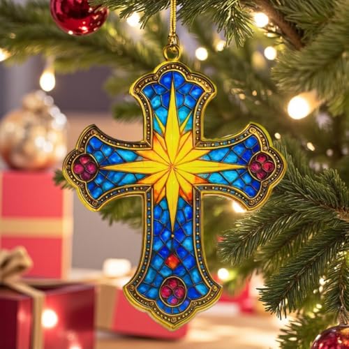 Nativity Christmas Ornaments – Religious Holy Family Ornament with Bethlehem Star, Christian Christmas Tree Decoration (Cross Ornament) - color: Cross Ornament