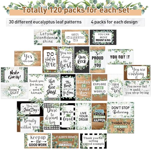 Outus 120 Pcs Motivational Encouragement Inspirational Card Boho Rainbow - style: Eucalyptus Leaf