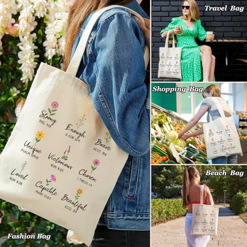 Canvas Christian Tote Bags Bible Canvas Bag Faith Friend Birthday Christian Gifts Graphic Totes Sunday Church Bag - color: 15 Christian Flower