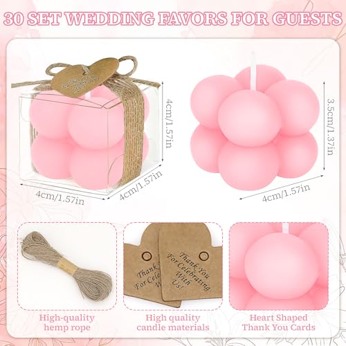 30 Sets Mini Bubble Candles Wedding Favors for Guests, 1.6" Soy Wax Candle - color: Pink