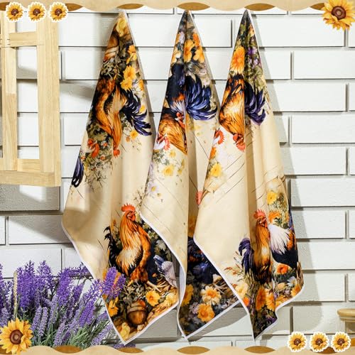 Bencailor 6 Pcs Farmhouse Kitchen Towels Chicken Rooster Kitchen Decor Farm Animal Hand Towels for Cooking Baking Housewarming Gift,15.75 x 23.62 inch(Fresh Color,Daisy Rooster) - color: Fresh Color, style: Daisy Rooster